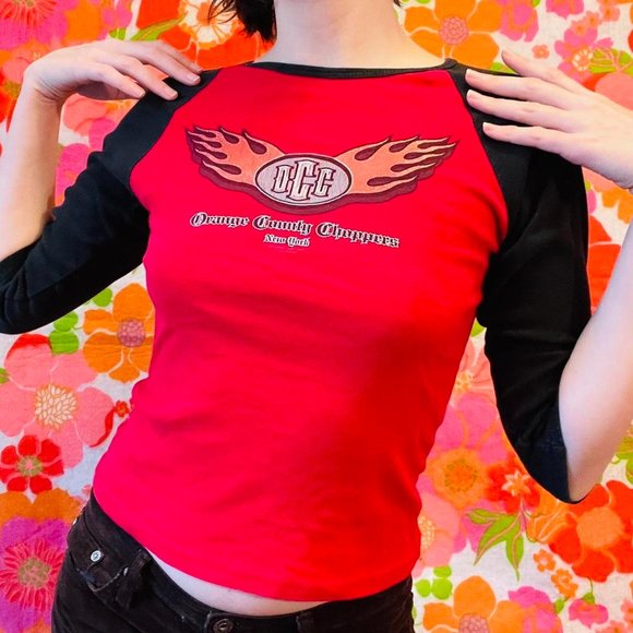 Vintage y2k black and red baseball baby tee from Orange County Choppers - Picture 2 of 4